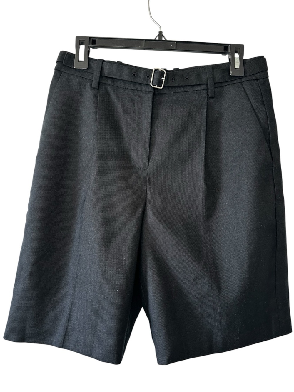 J.CREW Women’s Black Linen Blend Self Belt Classic Preppy Bermuda Shorts- Size 4